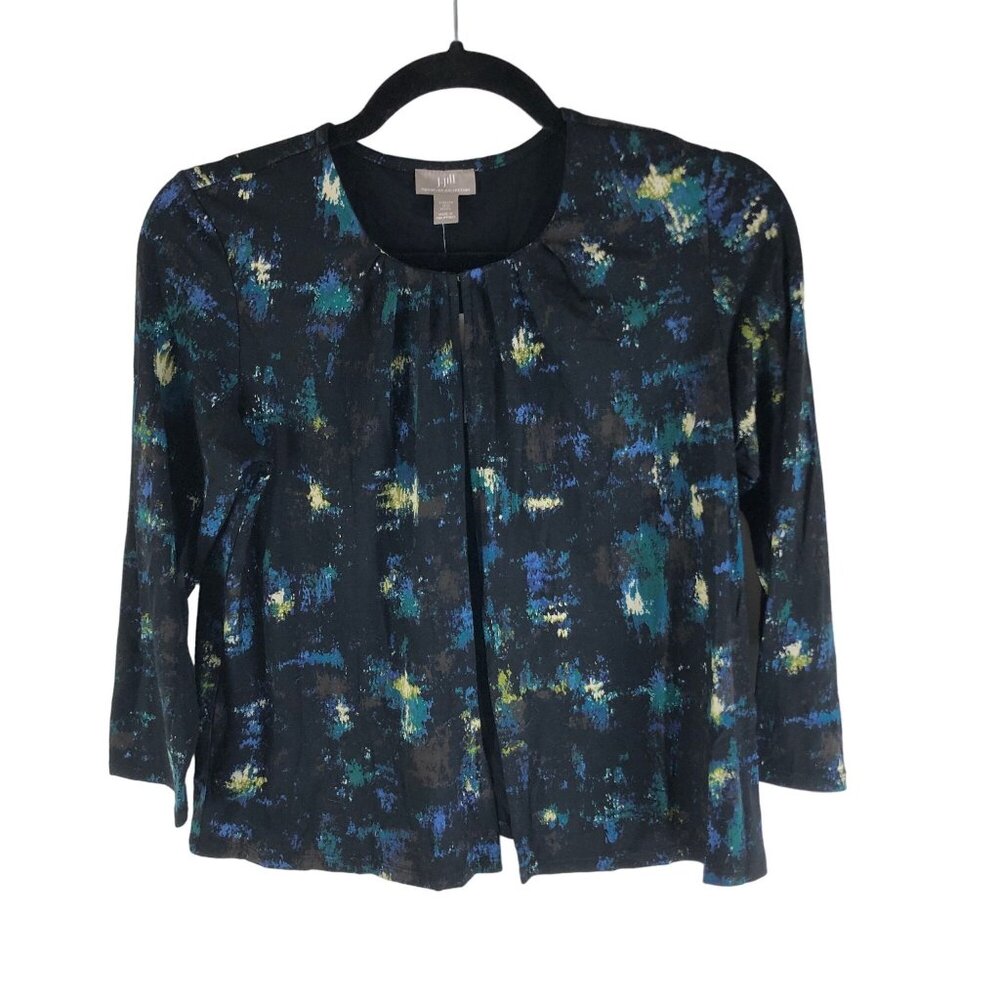 J.Jill Wearever Collection Stretch Cardigan Jacket Black Blue 3/4 Sleeve XSP